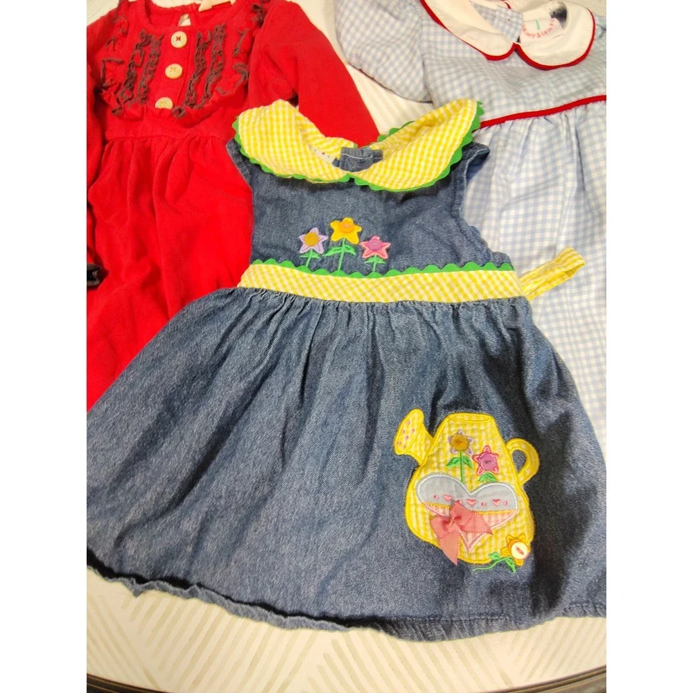 Toddler Girls Dress Bundle Samara Denim Shrimp & Grits‎ Gingham Red Ruffle 18M